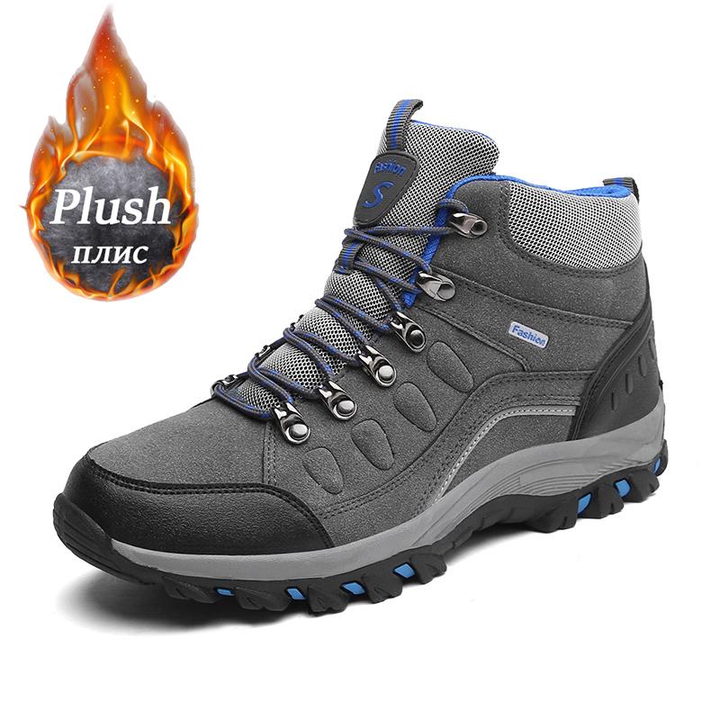 

Мужские зимние плюшевые ботильоны, женские водонепроницаемые плюшевые зимние ботинки, мужская походная обувь, уличные кроссовки, треккинговые ботинки для пары 46 серый