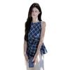 Women's Summer Retro Irregular Plaid Vest with Cinched Waist