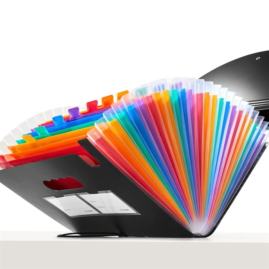 Accordion File Organizer 12 Pockets, Monthly Bill Receipt Organizer, Expanding File Folders With Larger Bright Tabs, Fits Letter/A4 Size - Black