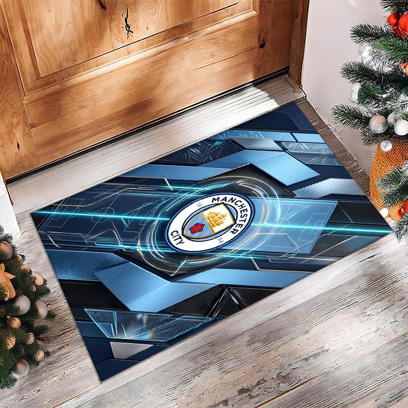Manchester City Printed Flannel Area Rug Non Slip Soft Polyester Floor Carpet Indoor Decor Mat for Bedroom Living Room Sofa