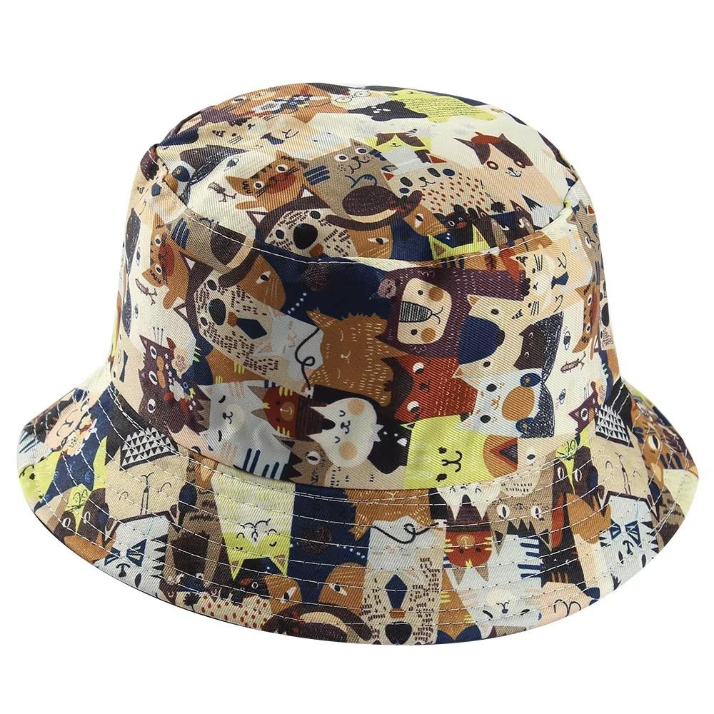 Reversible Double-Sided Bucket Hat Cute Giant Panda Cat Cartoon Fisherman Cap Outdoor Sun Hat For Men Women