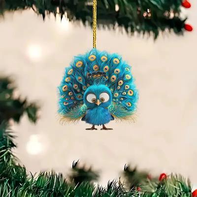 Décorations d'arbre de Noël en forme de paon Décorations suspendues en acrylique de paon de dessin animé pour arbre de Noël Décoration de voiture de vacances