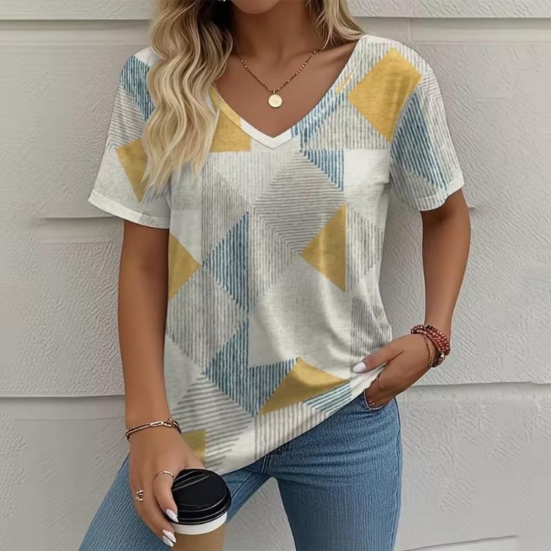 Summer Women's V-neck Short Sleeve T-shirt Tops Graphic 3D Print Outdoor T-shirt Female Casual Oversized Clothing Streetshirts