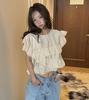 Warehousing, Korea's new summer sweet lace irregular ruffle shirt
