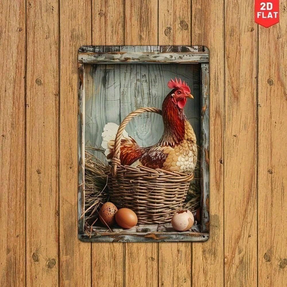Vintage Metal Sign Chickens Kitchen Wall Art Retro Tin Poster Decor