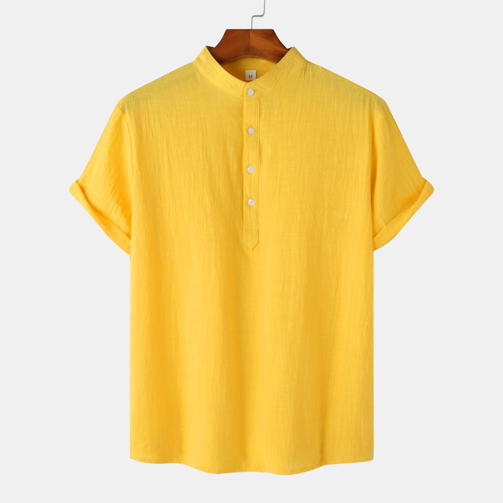 Summer Men's Stand-Up Collar Casual Short Sleeve Shirt Beach T-Shirt Men's Clothing