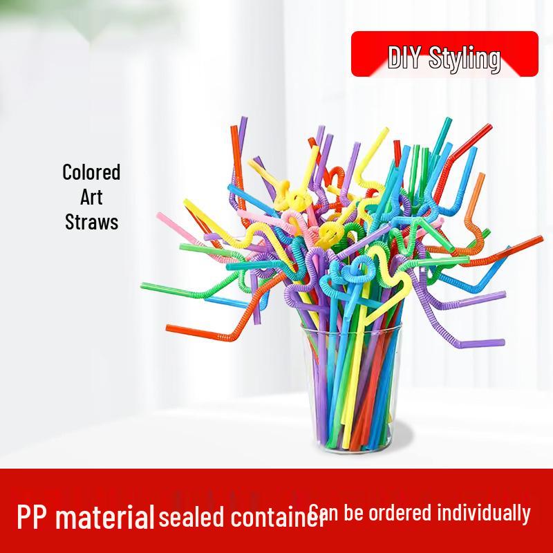 Детские цветные пластиковые соломинки пищевого качества - Длинные, в пакетиках, одноразовые, сменные