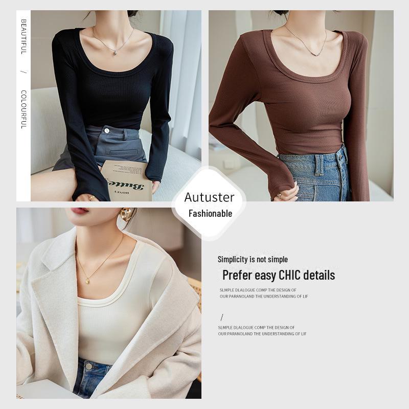 Threaded Large Square Collar Women's Slim Modal T-Shirt - Spring/Autumn 2025