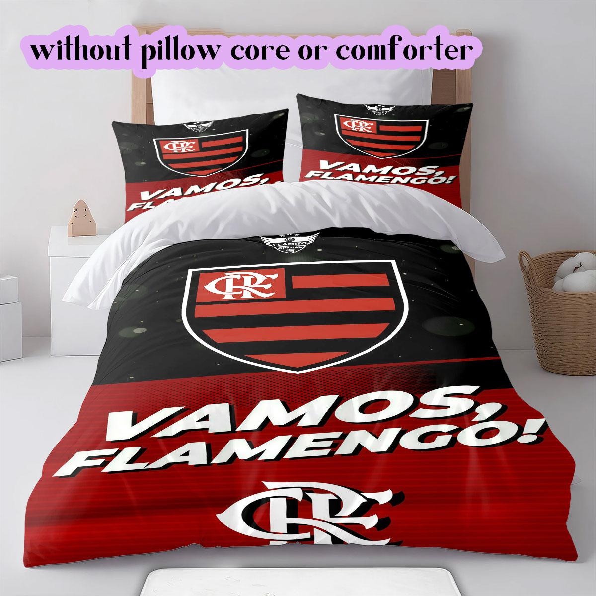 Flamengo football soccer Pattern Bedding,Quilt Set Quilt Cover Pillowcase Home Birthday Gift (1*duvet cover+2*pillowcase,without core) 135x200cm