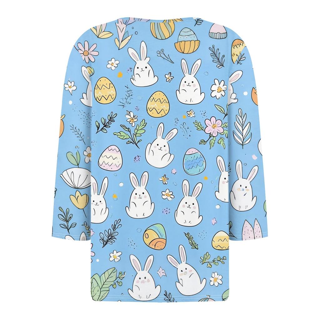 Damen T-Shirt mit Aufdruck, Knopfleiste, 3/4-Ärmel, für den Alltag, Wochenendmode, Basic, V-Ausschnitt, normales Oberteil