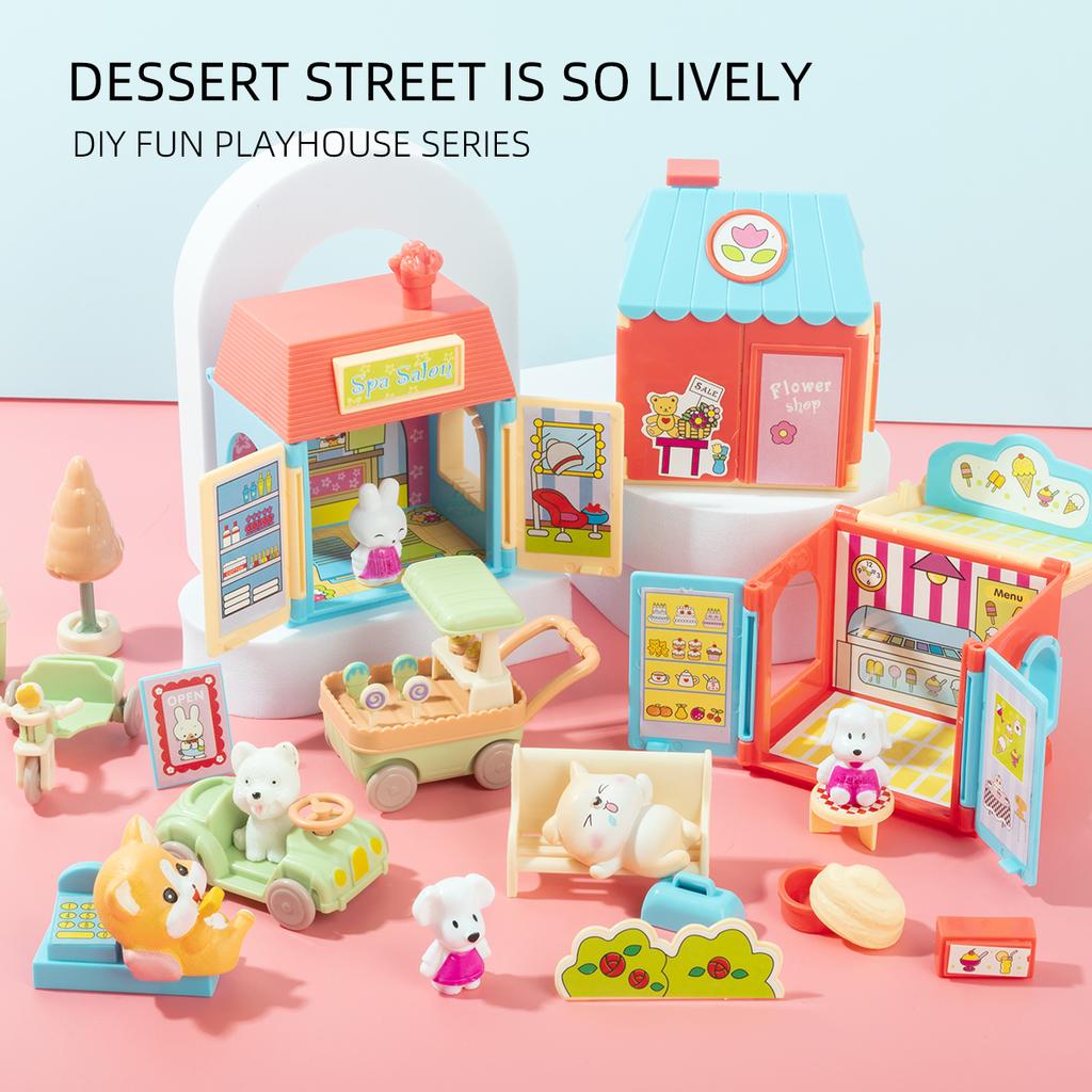 Pretend Play Toy Fashion Mini Pets Cat House Toys For Children Play House Interactive Cat Care Center Toy Accessories Kids New