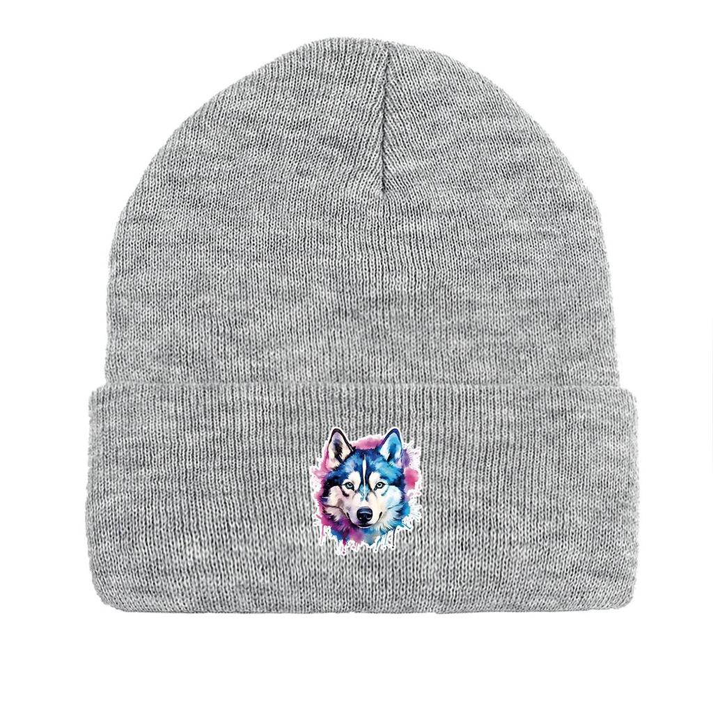 Wolfshund Warme Strickmütze Beanie, Tier Skullies Beanies Herbst Winddicht Einfarbig Mütze Gestrickte Mütze Beanie