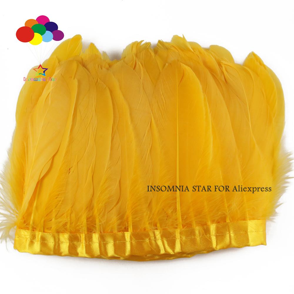 Feather2 Meter/pack Goose Feather Fringe Trim On Satin Header 6"- 8" In /15-20 Cm Width