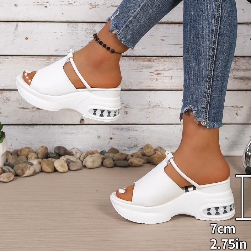 Women's Rhinestone Wedge Platform Thick-Soled Slide Sandals, Available In Large Sizes.