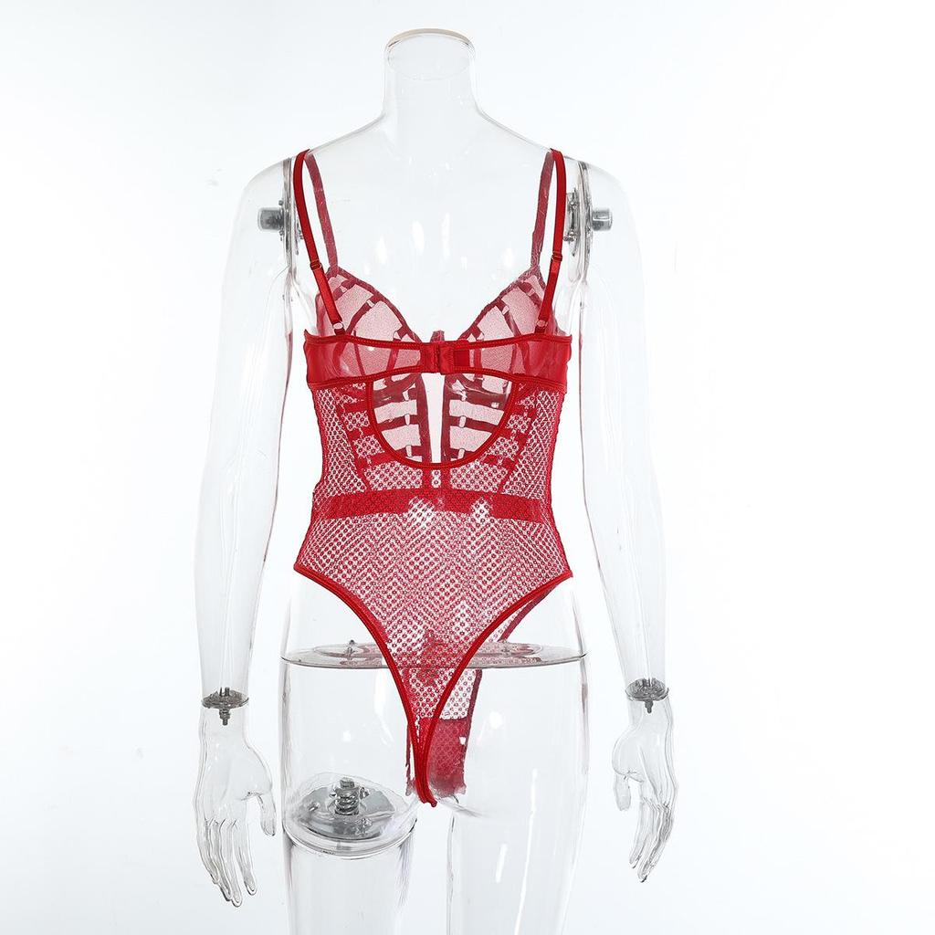 European & American Erotic Lingerie: Hot-Selling Backless Hollow Mesh One-Piece Set (In Stock, w646)