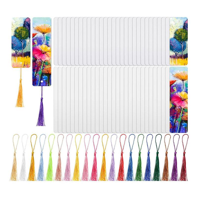 Fresh 70 Pieces Sublimation Blank Bookmark, Heat Transfer Sublimation Bookmarks With Hole And 70 Pcs Colorful Tassels