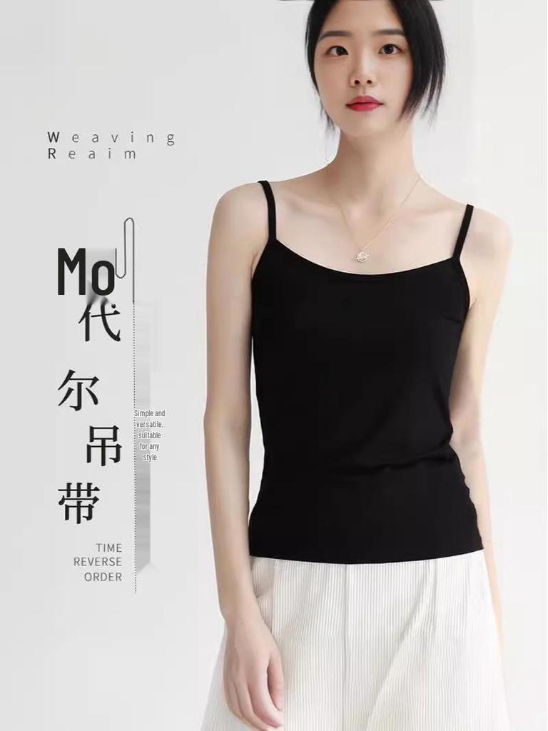 Damen Schwarzes Modal-Camisole - Sexy Sommer Dünne Oberbekleidung mit Schönem Rückendesign