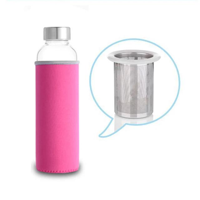 550ML High Temperature Resistant Glass Sport Water Bottle with Tea Infuser + Protective Bag Water Bottle Shaker Bottle Shaker