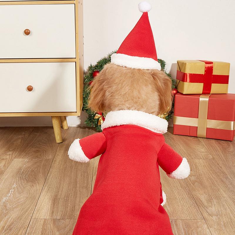Niedliches Hunde Weihnachtsmann Outfit Weihnachtskostüm für kleine Hunde Katzen Teddy Yorkie Cosplay Kleidung Verkleidung Jumpsuit Partyzubehör