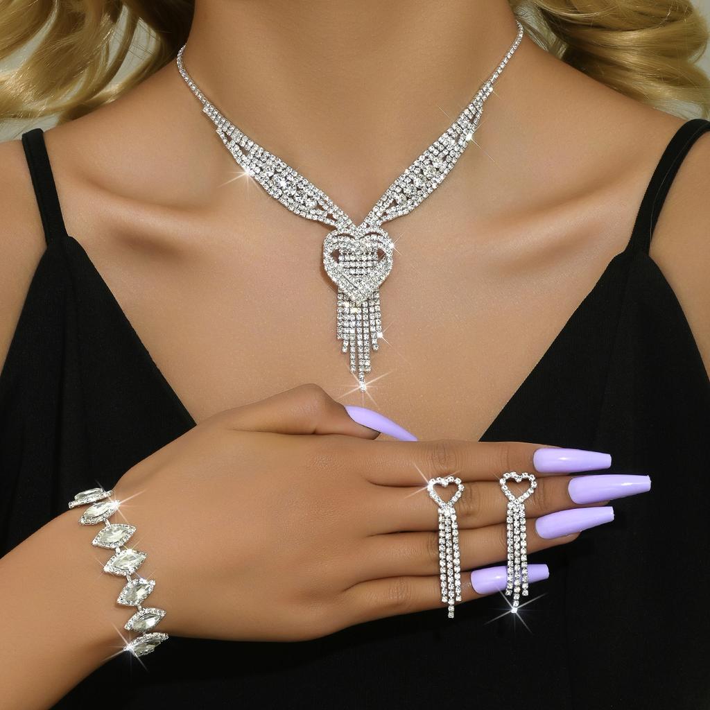 Ladies' Zircon, Equipped with Rhinestone Tassel Earrings, Necklaces, Bracelet Sets, Wedding Party Accessories