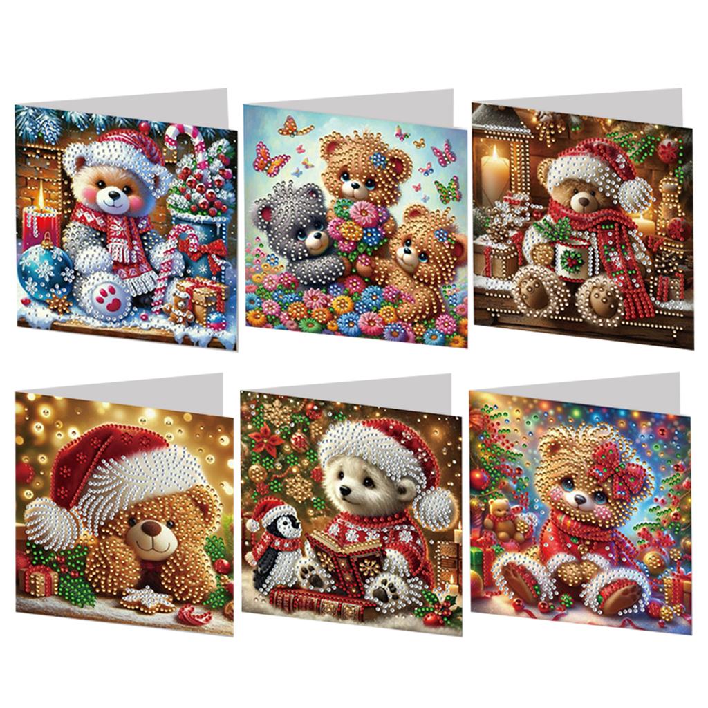 6pcs DIY Rhinestone Diamond Art Mosaic Postcards Xmas Pattern Diamond Art Handmade Cards for Holiday Blessings Christmas Gift