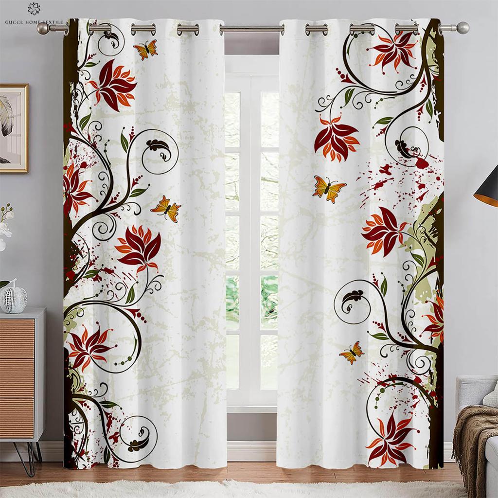 Vorhänge mit floralem Schmetterlingsdruck, Pastoraler Stil, Dekorative Vorhänge, Schlafzimmer, Wohnzimmer, Küche, Fenster