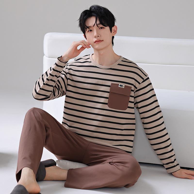 Pajamas men's spring and autumn pure cotton long-sleeved trousers men's teenagers can wear casual large-size loungewear in autumn