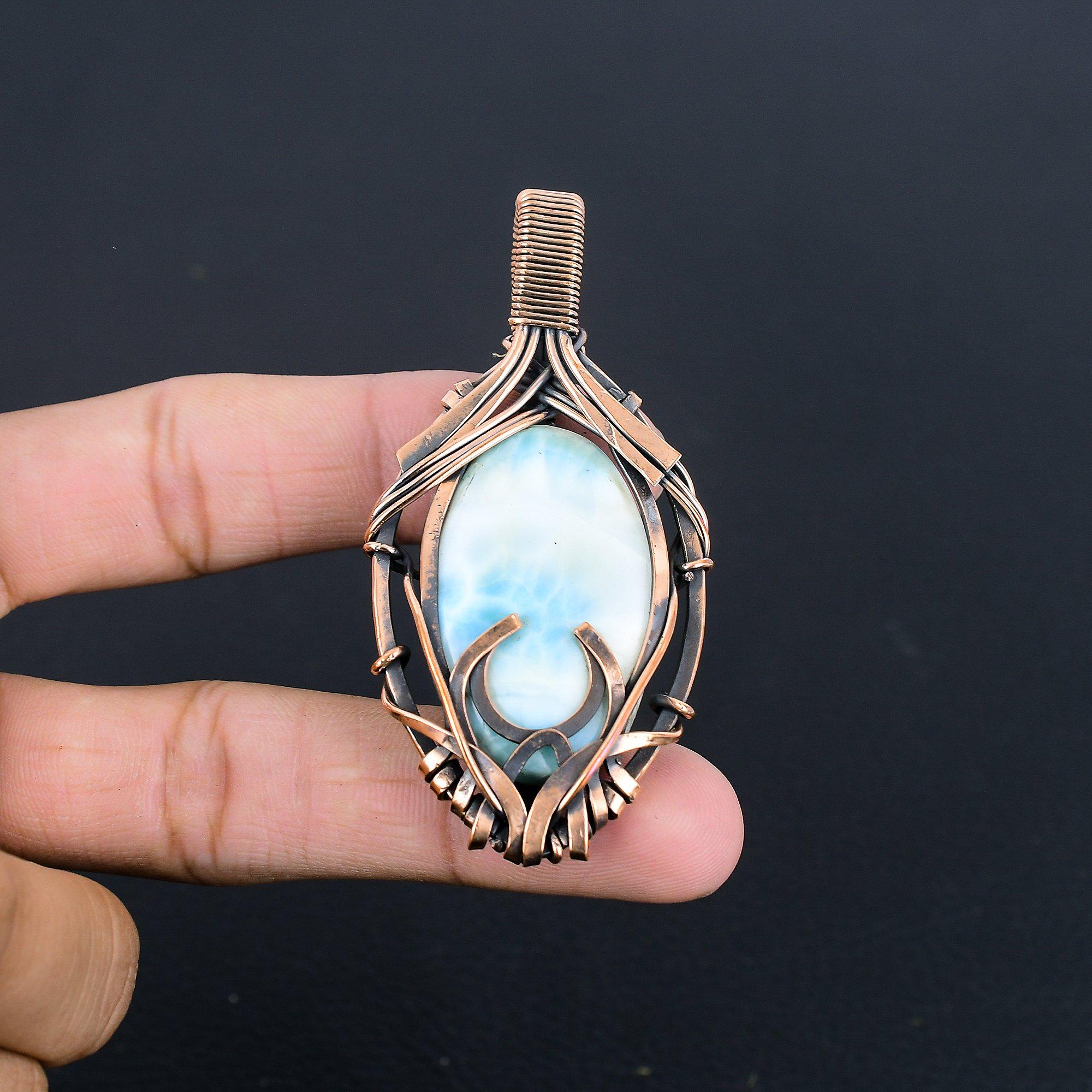 

Подвеска с ларимаром, Ювелирное изделие из драгоценного камня, Подвеска, обернутая медной проволокой 999 пробы, Украшения ручной работы, Подвеска с камнем рождения, Подарок для него 2.55 Inches