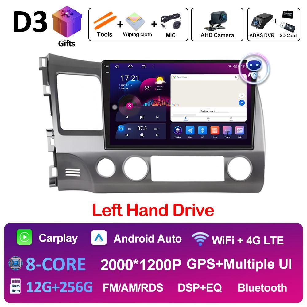 Android Auto Wireless Carplay For Honda Civic 8 2005 2006 2007 2008 - 2012 Car Multimedia Video Radio Player GPS Navigation WIFI