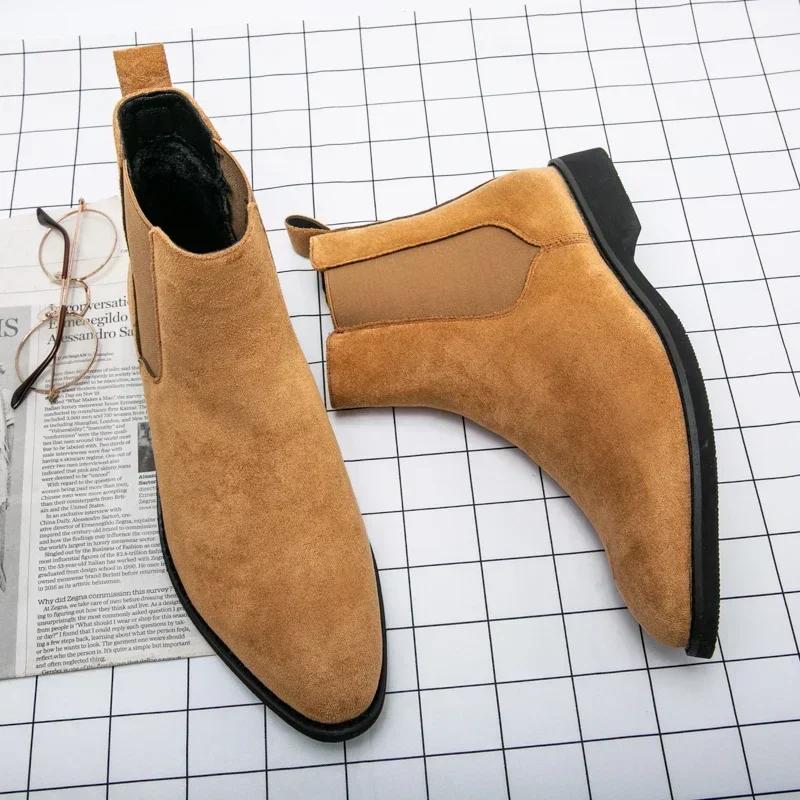 Mens Boots Classic Chelsea Boots High Quality Genuine Leather Boot British Style Business Dress Boots Men High-Top Leather Shoes