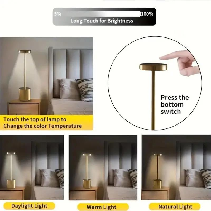 LED Touch Metal Table Lamp USB Rechargeable Three Colors Dimmable Desk Light Bedroom Night Light For Bar Room Decoration