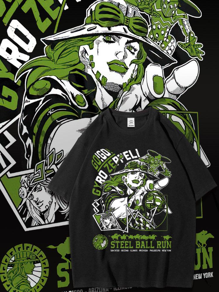 Jojos Bizarre Adventure Steel Ball Run 2026 Summer Unisex Black T Shirt Front Gyro Zeppeli Graphic Anime Streetwear S