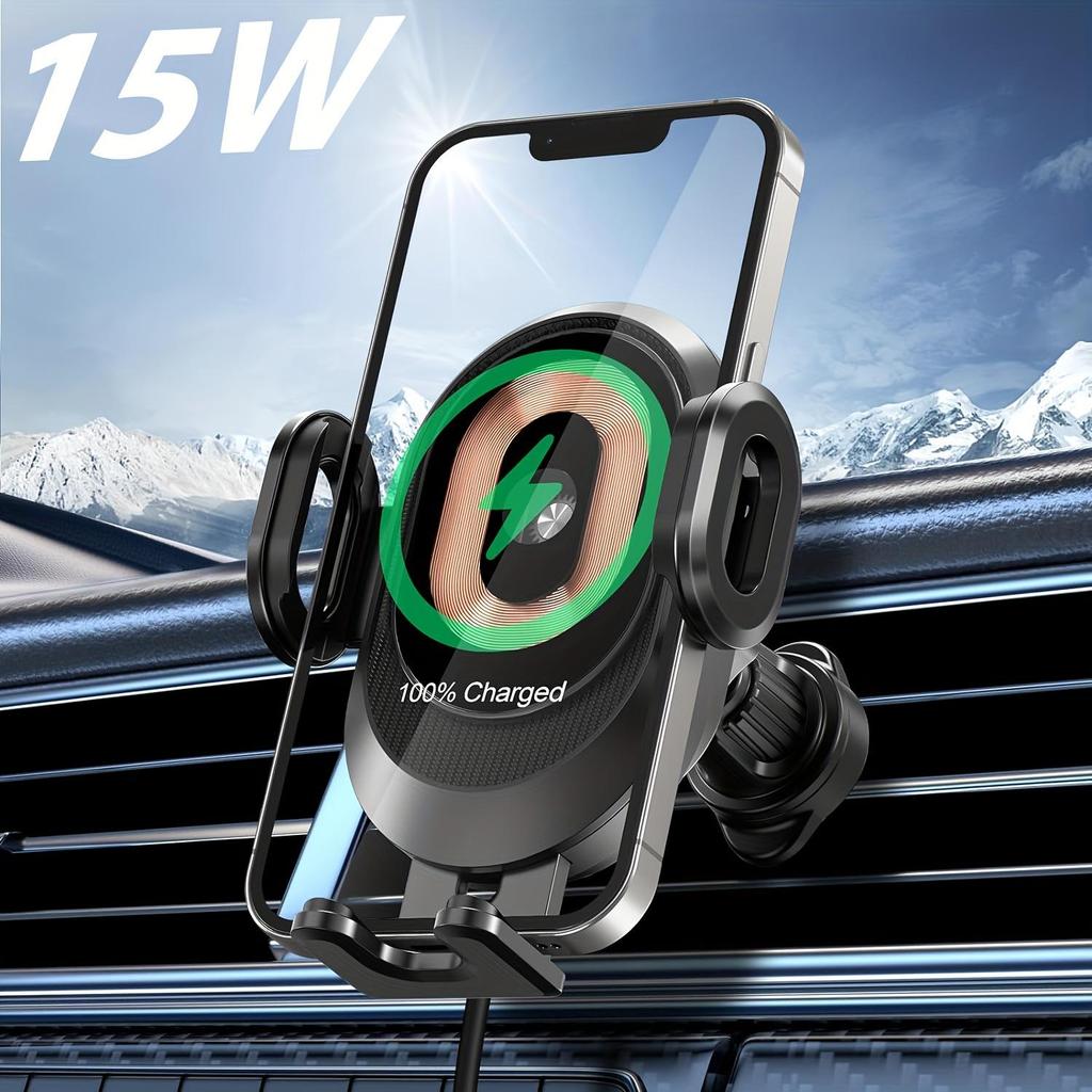 15W Car Wireless Charger & Phone Holder for Apple & Android with Three-Axis Linkage