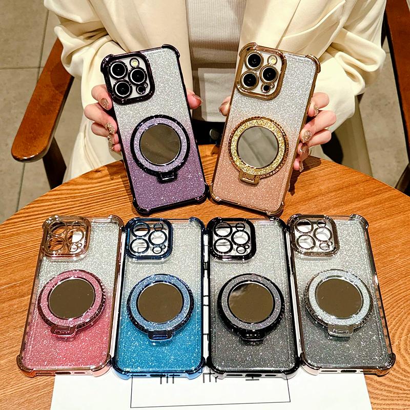 6D Shockproof Glitter Mirror Ring Phone Case For Huawei Mate 70 50 40 30 Pro Huawei Nova Y91 Y90 Y72 Y71 Y70 Y61 Y62 Soft Cover