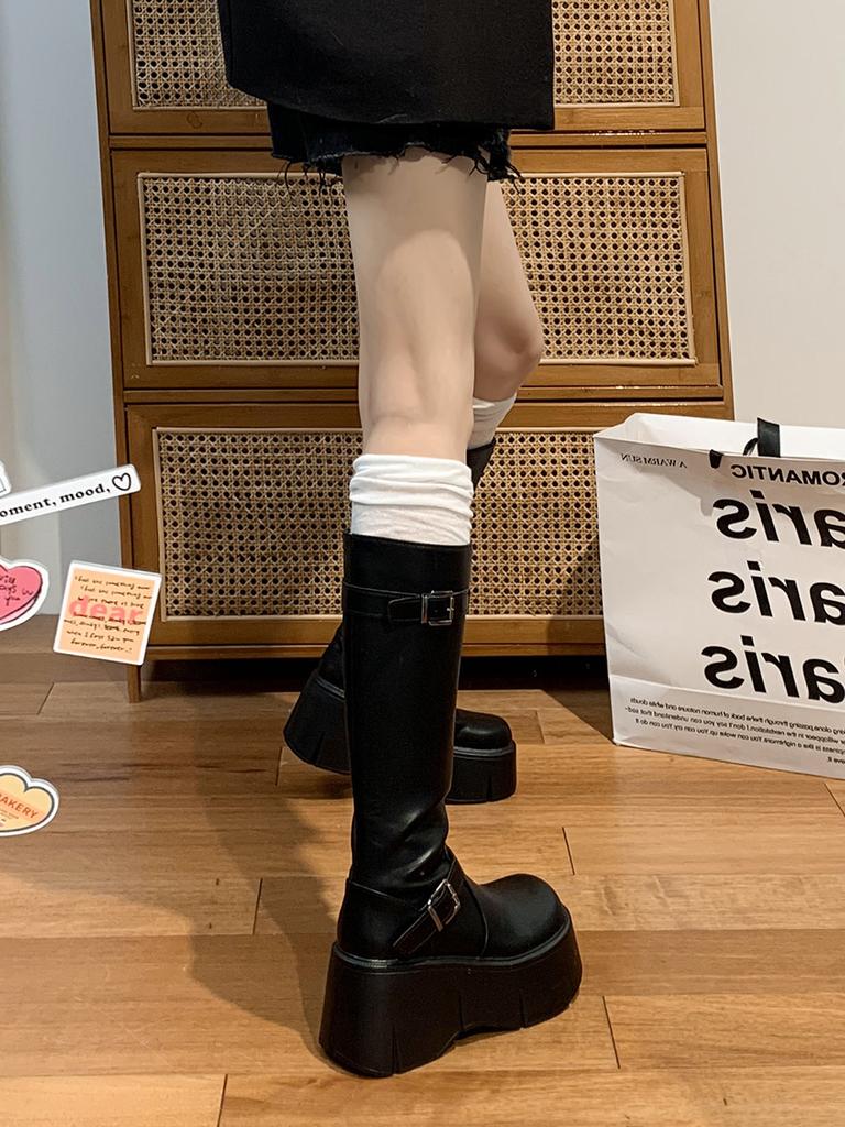 Black American Retro Versatile But Knee Thick-soled Boots Women's 2025 New Summer Slimming and Heightening Knight Boots