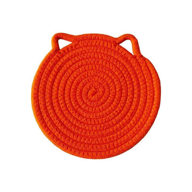 1Pc Cotton Rope Woven Insulation Pad Design Dining Table Tray Mat Insulation Pad Cartoon Cat Ear Shaped Solid Color Dining Table