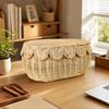 Rattan Storage Basket with Woven Lid Textured Desktop Organizer for Household