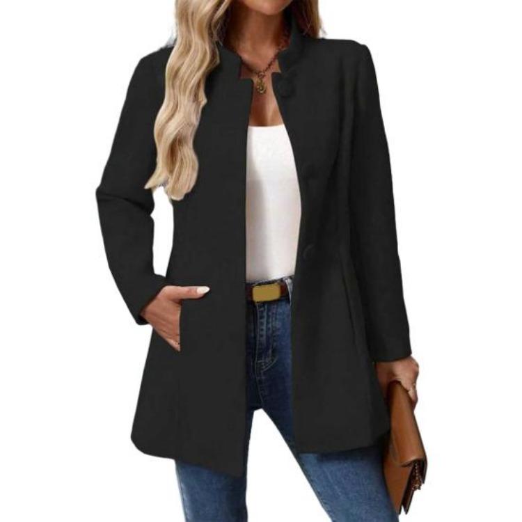 Fall Winter Women's Wool Blend Pea Coat Dressy Outerwear Short Trench Coat Single Breasted Stand Collar Blazer Jacket