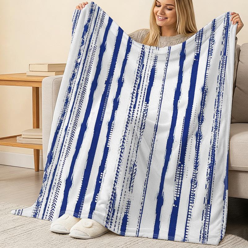 Soft Warm High-Density Flannel Fleece Blanket Minimalist Stripe, Breathable Cozy Throw for Home, Bedroom, Sofa, Office Nap, Christmas & Halloween