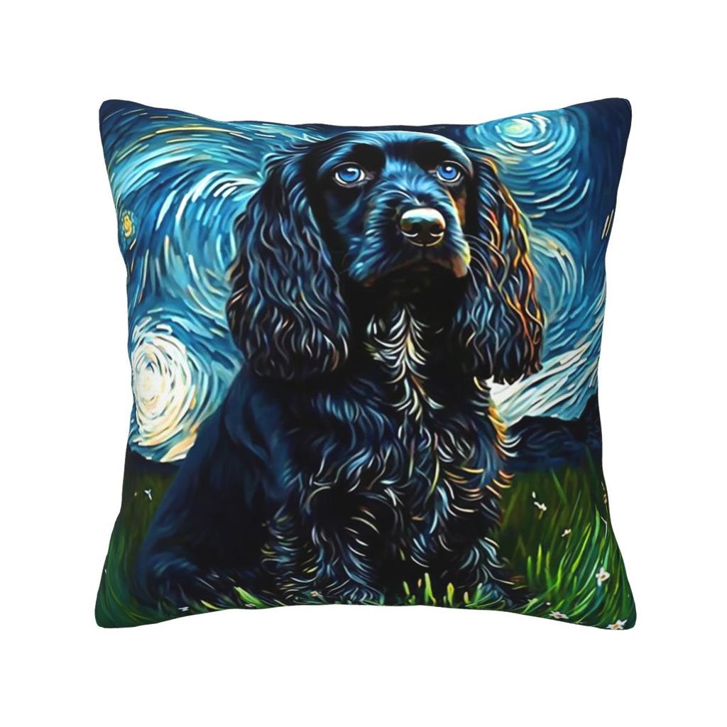 A Cocker Spaniel Puppy Starry Night Square Pillowcase Pillow Cover Cushion Decor Comfort Throw Pillow for Home Living Room