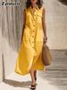 Summer Sleeveless Dress High-End Style Women Pure Color Pocket Long Dress