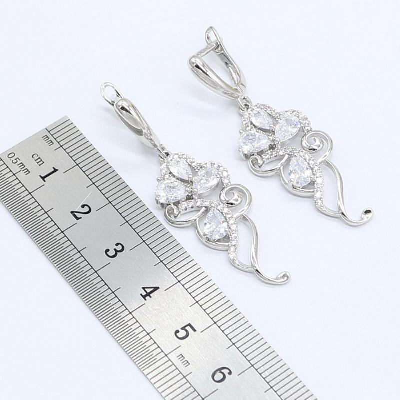 Dubai   Conjuntos de Joias Para Mulheres Zircônia Branca Pulseira Colar Pingente Brincos Anel Presente de Aniversário