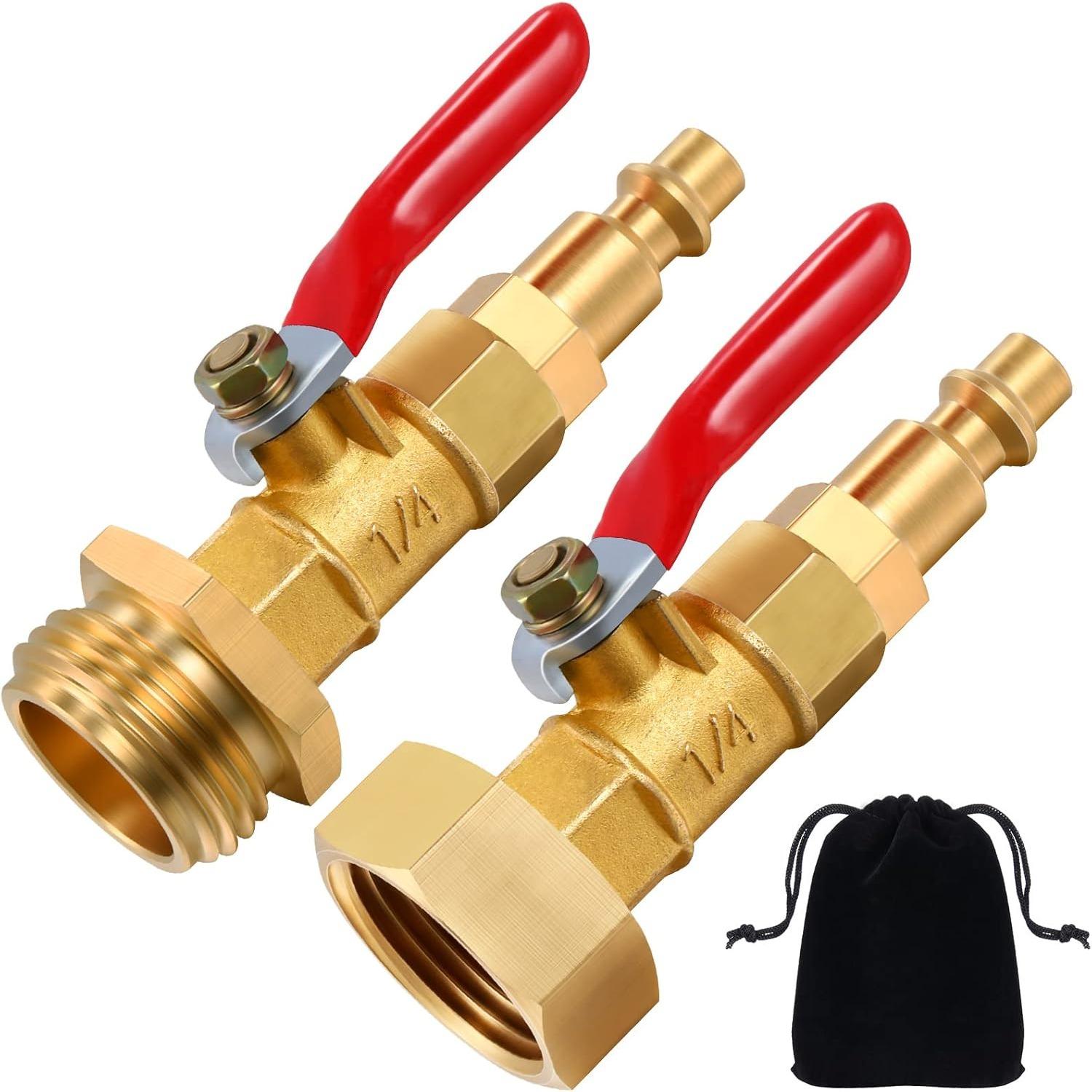 Brass Winterize Blowout Adapter with 1/4 Inch Male Quick Connecting to 3/4  Male or Female GHT Thread Female Garden Hose Threading, Winterize Adapter золотой