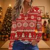 Women's Casual Christmas V-Neck Long Sleeve Button T-Shirt Top for Holiday Celebrations