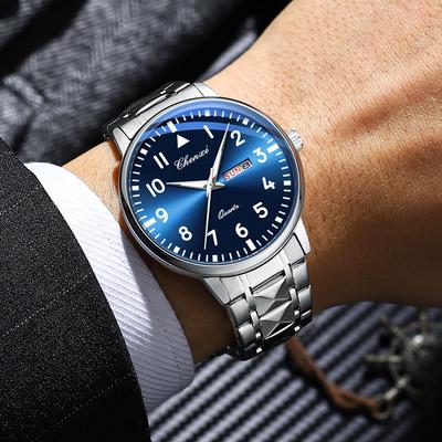 Nové Quartz hodinky pro muže Nerezová ocel Vodotěsný světelný kalendář Business Pánské hodinky Regalos Para Hombres