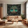 2D Tree of Life Tapestry with Northern Lights Black Background Wall Hanging