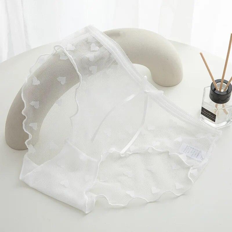 

Милые трусики со средней талией, кружевные сетчатые трусы с бантом Love, женские трусики, нижнее белье L белый