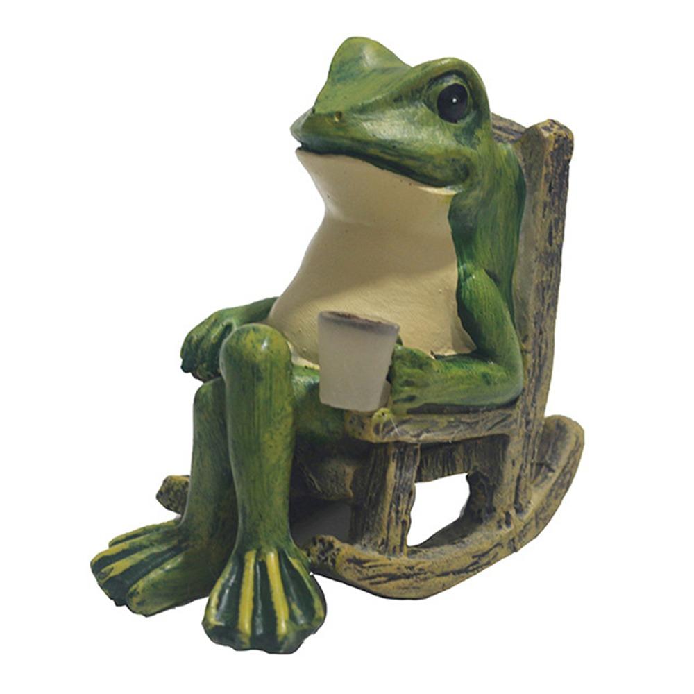 Mini Rocking Chair Frog Figurine Lamp Waterproof Resin Frog Sculpture Courtyard Balcony