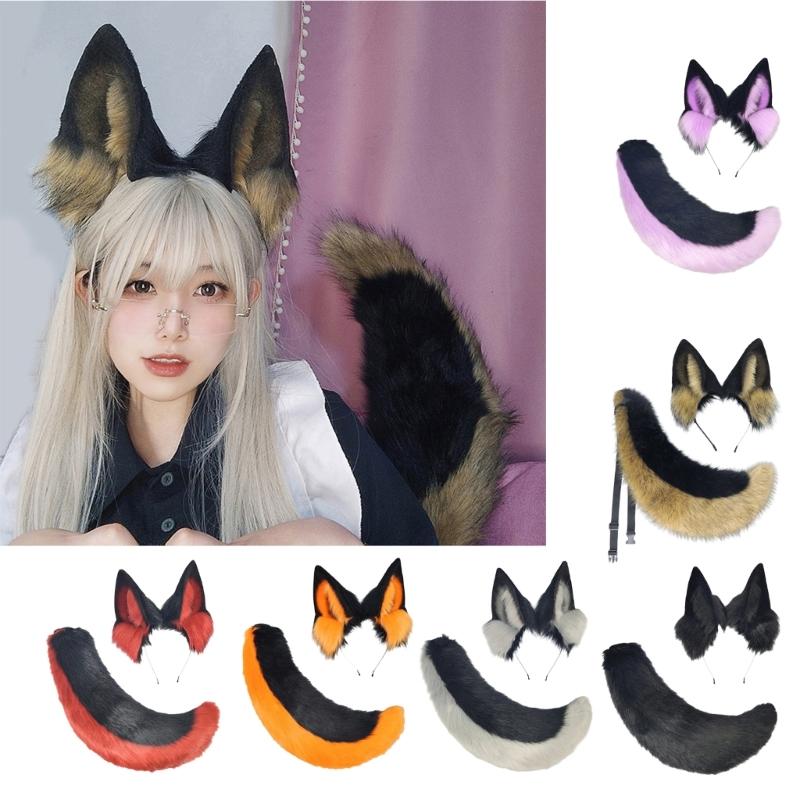 Katzen Kostüm Zubehör Kunstpelz Fuchsschwanz und Ohren Stirnband Set Tier Halloween Cosplay Kostüm für Damen Herren Geschenke