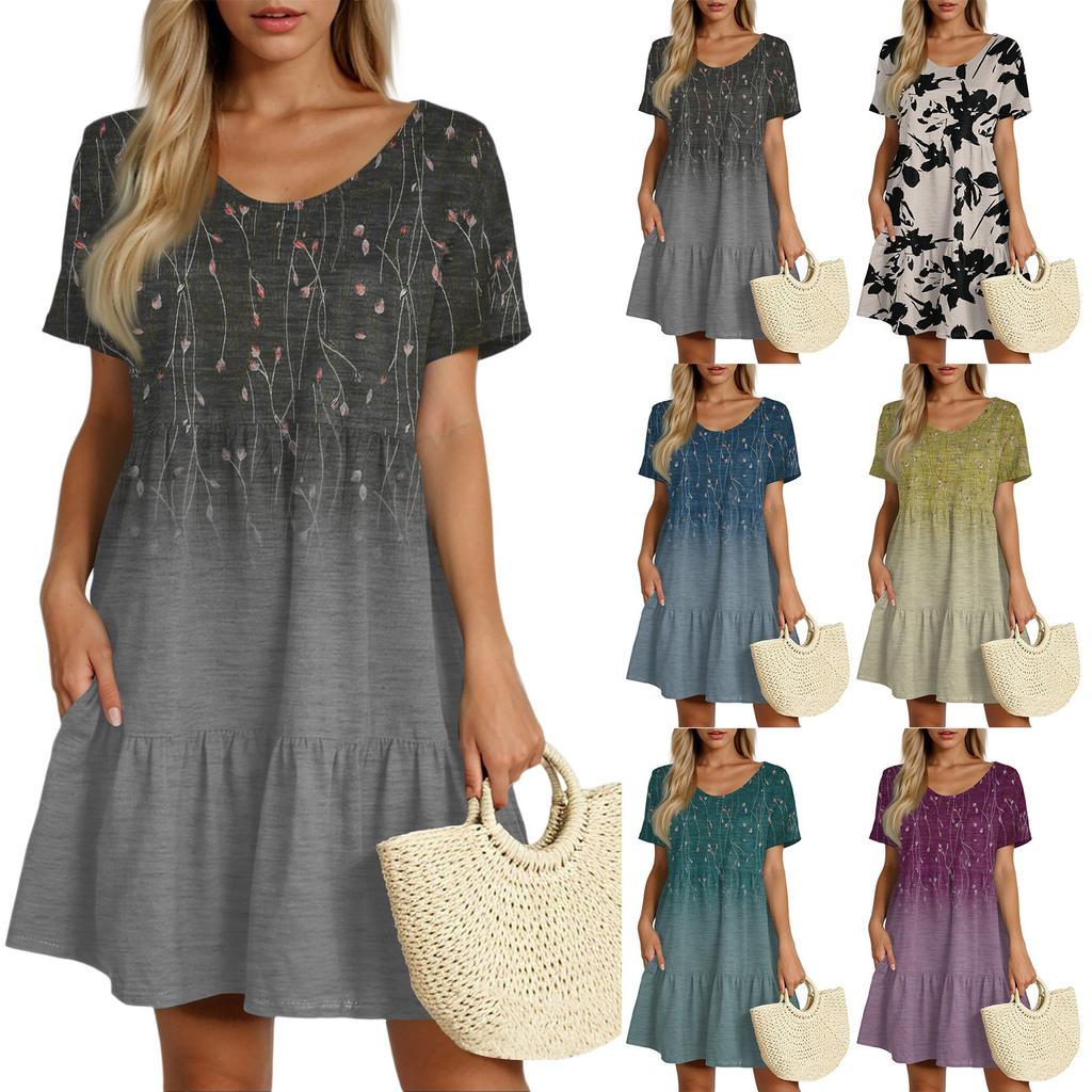Women's Casual Fashion Round Neck Neck Short Sleeve Vintage Cake Dress